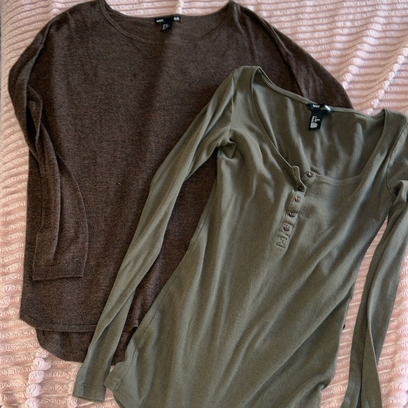 H&M long sleeves sweaters, lot of two pieces, brown XS and army green S. - Picture 3 of 17